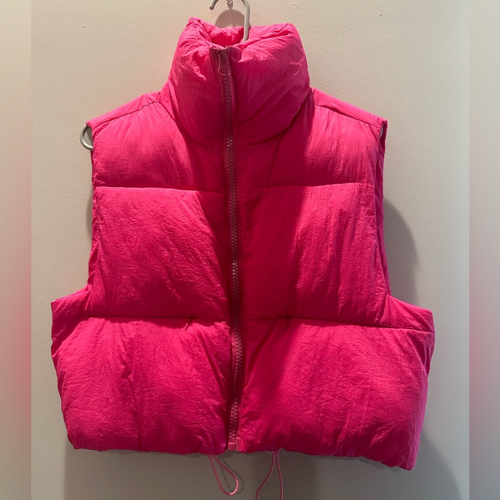 Pink Cropped Puffer Vest